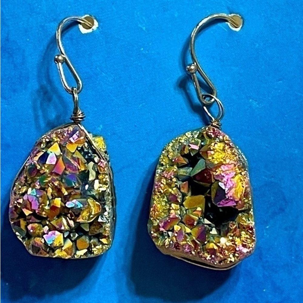 Gold and Pink Druzy Earrings